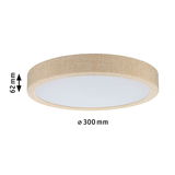 Rund loftlampe med 300 mm diameter og 62 mm højde, beige stofkant med hvid diffusor til stuer