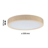 Runde Deckenleuchte mit 300 mm Durchmesser und 62 mm Höhe, beige Stoffrand und weißem Diffusor