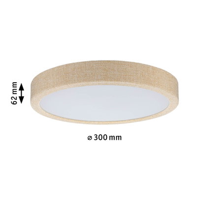 Runde Deckenleuchte mit 300 mm Durchmesser und 62 mm Höhe, beige Stoffrand und weißem Diffusor
