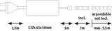 Technical drawing of white LED power supply with cables and dimensions for lighting systems.