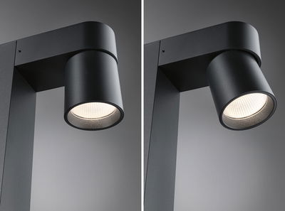 Modern black metal LED outdoor spotlight with cylindrical design for garden lighting