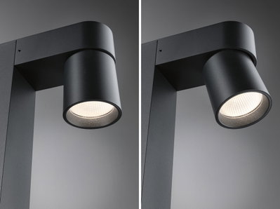 Modern black metal LED outdoor spotlight with cylindrical design for garden lighting