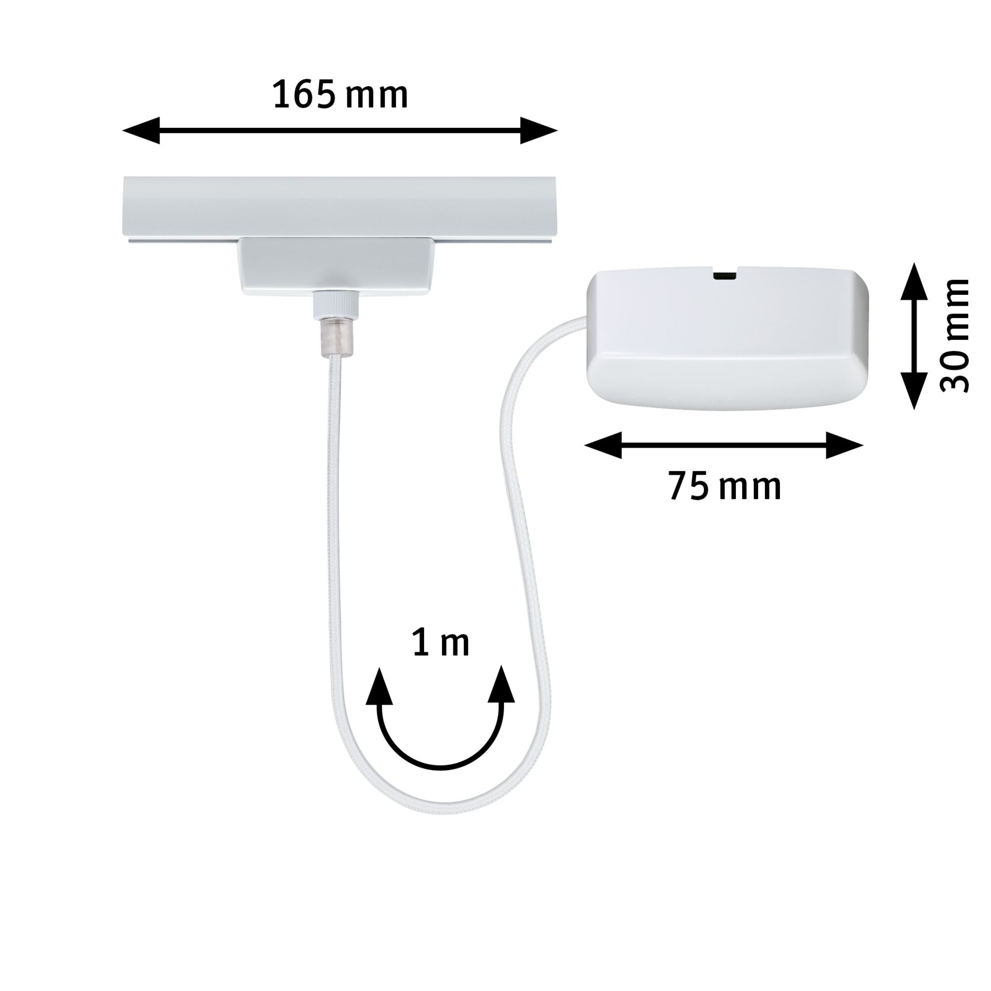 White LED light 165 mm wide with 1 m cable for modern lighting solutions