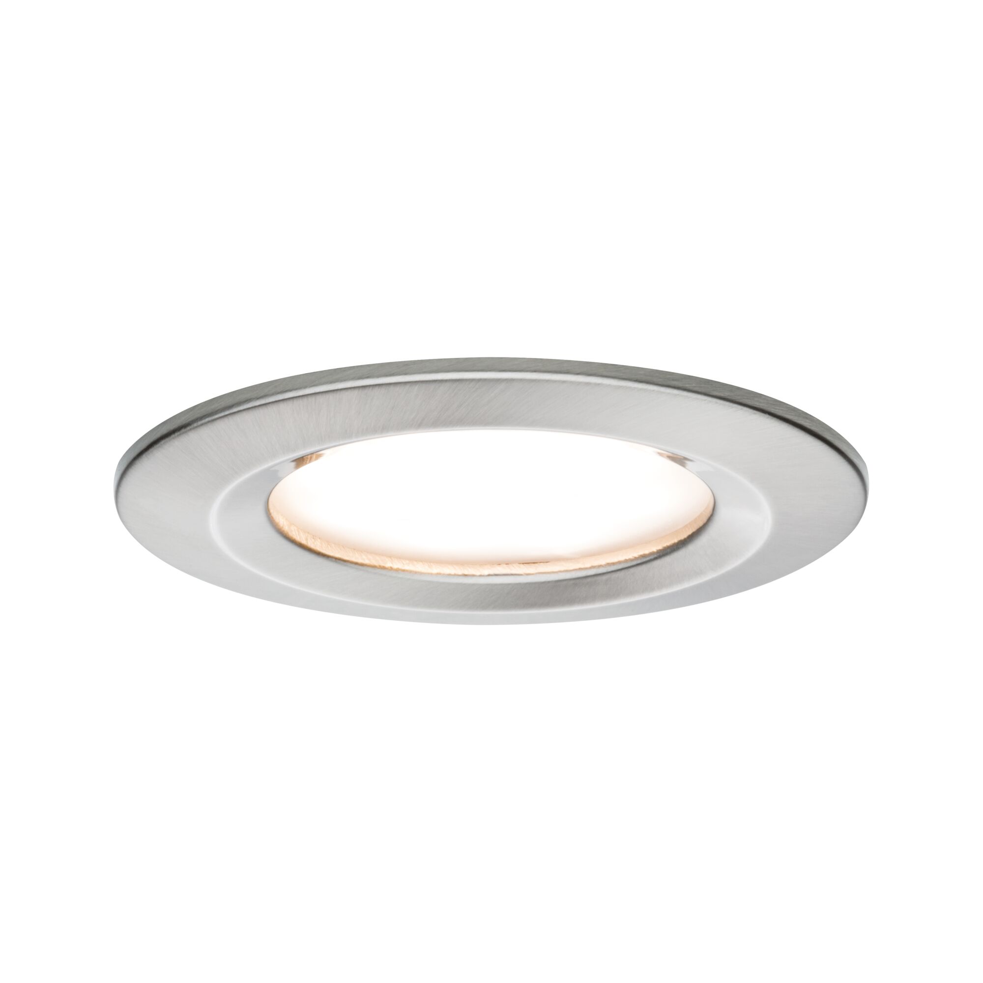 Rundes LED-Einbaustrahler aus gebürstetem Aluminium in Silber mit warmweißem Licht für Wohnräume