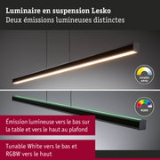Luminaire suspendu Lesko noir avec deux émissions lumineuses distinctes, tunable white et RGBW LED