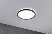 Runde Deckenleuchte mit schwarzem Metallrahmen und weißem Diffusor für modernes Raumlicht