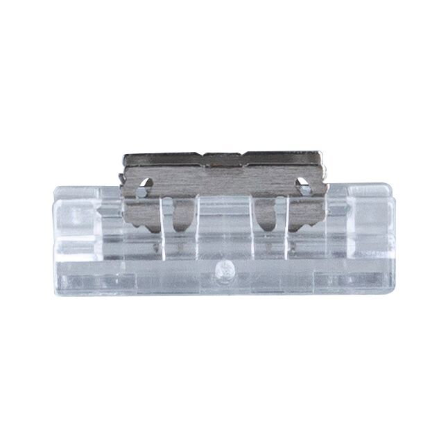 Clear plastic holder with metal clip for LED lighting systems, accessory for light installation
