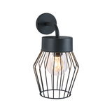 Black metal wall lamp with cage design and visible bulb for modern indoor lighting