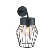 Schwarze Wandlampe aus Metall mit Gitterdesign und sichtbarer Glühbirne für moderne Innenbeleuchtung