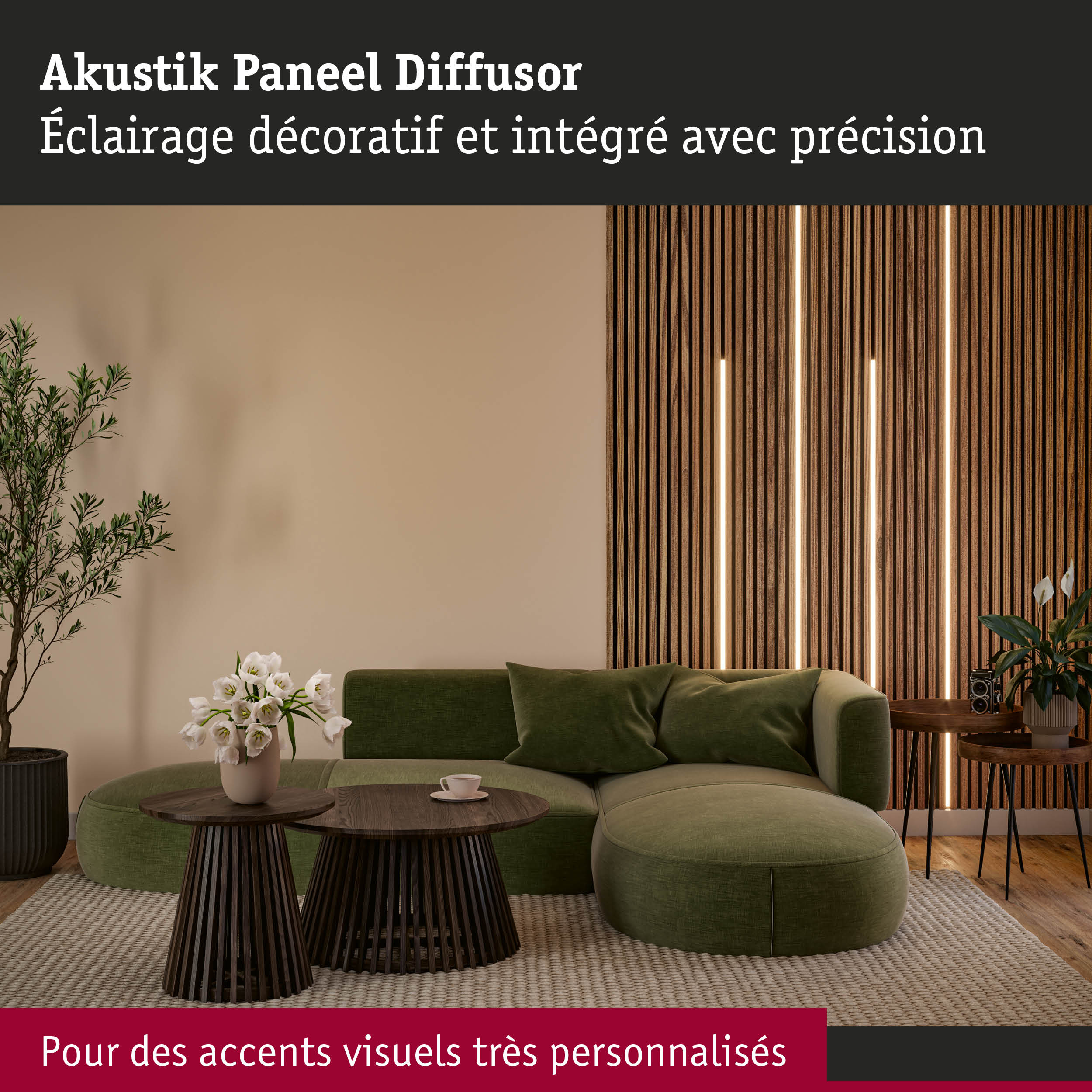 Diffuseur acoustique en bois avec éclairage LED intégré pour un design intérieur moderne