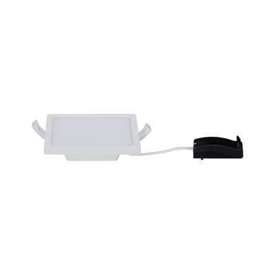 Rectangular white LED recessed panel with black connector cable for energy-efficient room lighting