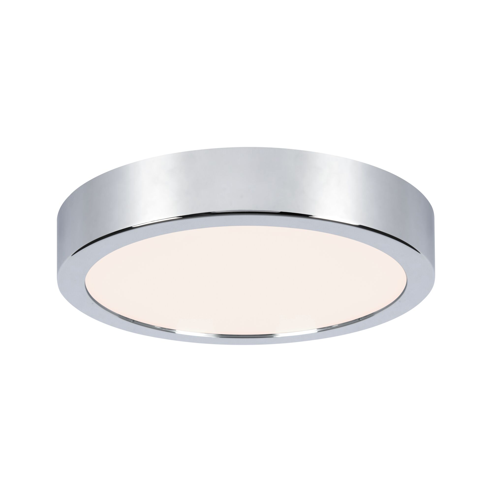 Round ceiling light in chrome with white diffuser for modern LED room lighting