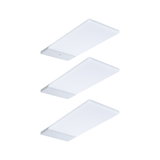 Three white LED ceiling lights with rectangular design and silver metal frame for modern indoor lighting