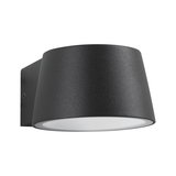 Black metal wall light with round white diffuser for modern outdoor lighting solutions