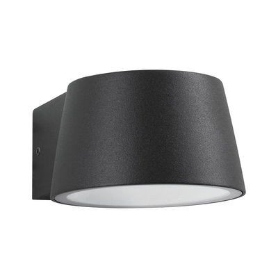Black metal wall light with round white diffuser for modern outdoor lighting solutions