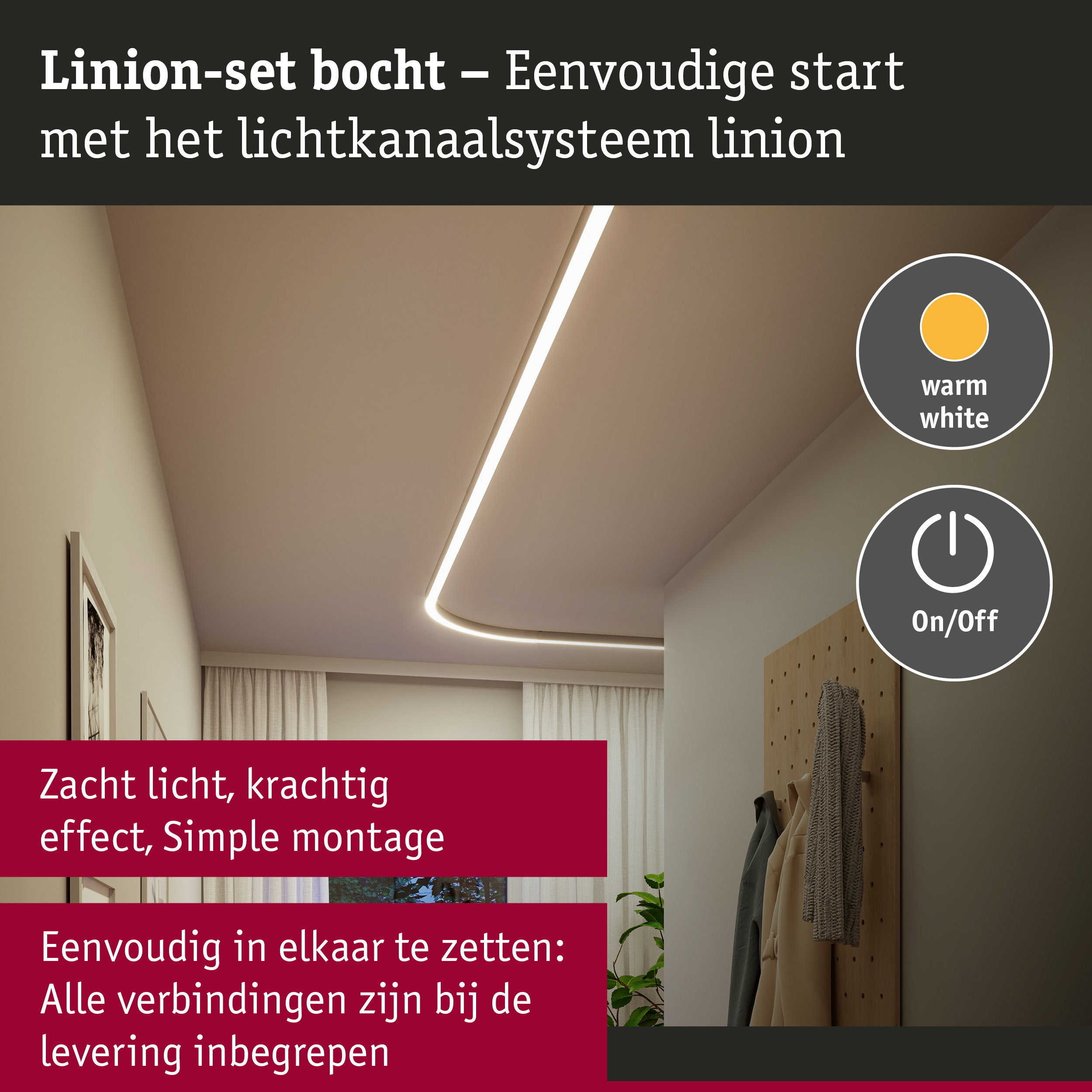 Linion Lichtkanaal Bocht Volledige set 230/24V W 3000K Chroom mat