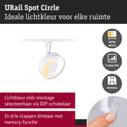 Witte URail Spot Circle LED-spot met instelbare lichtkleur en 3-staps dimfunctie met geheugen