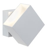 Modern white aluminum cube wall light with warm white LED illumination for indoor use