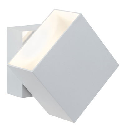 Moderner weißer Aluminium-Wandstrahler in Würfelform mit warmweißem LED-Licht für Innenräume