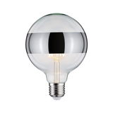 Glühbirne mit klarem Glas und silbernem Spiegelstreifen, LED-Filament, energiesparende Beleuchtung