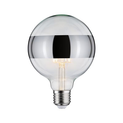 Glühbirne mit klarem Glas und silbernem Spiegelstreifen, LED-Filament, energiesparende Beleuchtung
