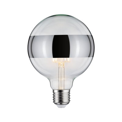 Glühbirne mit klarem Glas und silbernem Spiegelstreifen, LED-Filament, energiesparende Beleuchtung