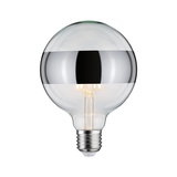 Glühbirne mit klarem Glas und silbernem Spiegelstreifen, LED-Filament, energiesparende Beleuchtung