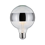 Glühbirne mit klarem Glas und silbernem Spiegelstreifen, LED-Filament, energiesparende Beleuchtung