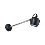 Black outdoor wall light with stainless steel arm and blue LED for garden lighting