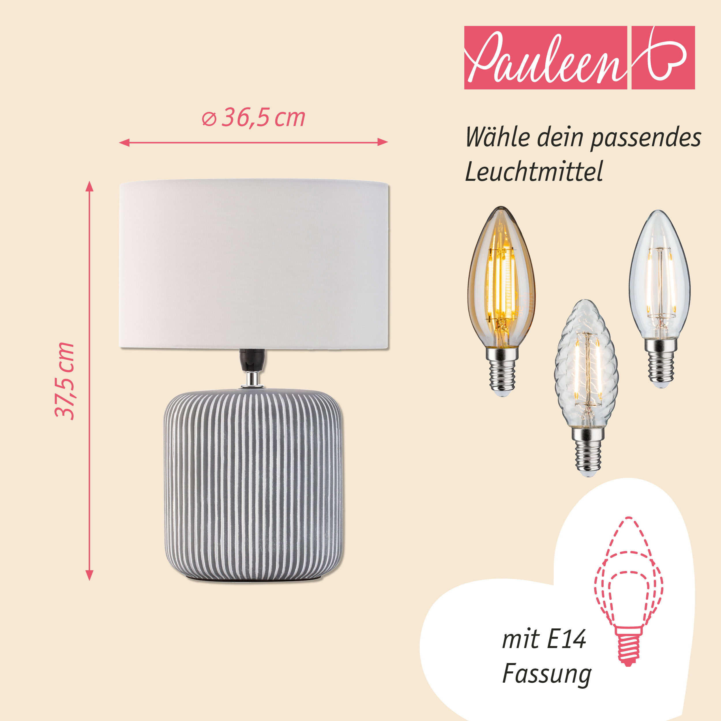 Paulmann Pauleen Tischleuchte Pure Shine E14 max. 20W Hellgrau/Grau/Weiß