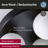 Gove Wand- und Deckenleuchte mit mattem Opalglas und hochwertigem schwarzem Material, IP44 Schutz