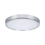 Round ceiling light with white diffuser and chrome metal frame for modern interior lighting