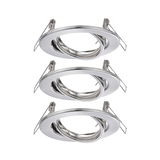 Drei runde Einbaustrahler aus gebürstetem Aluminium in Silber mit Federklammern für Deckenmontage