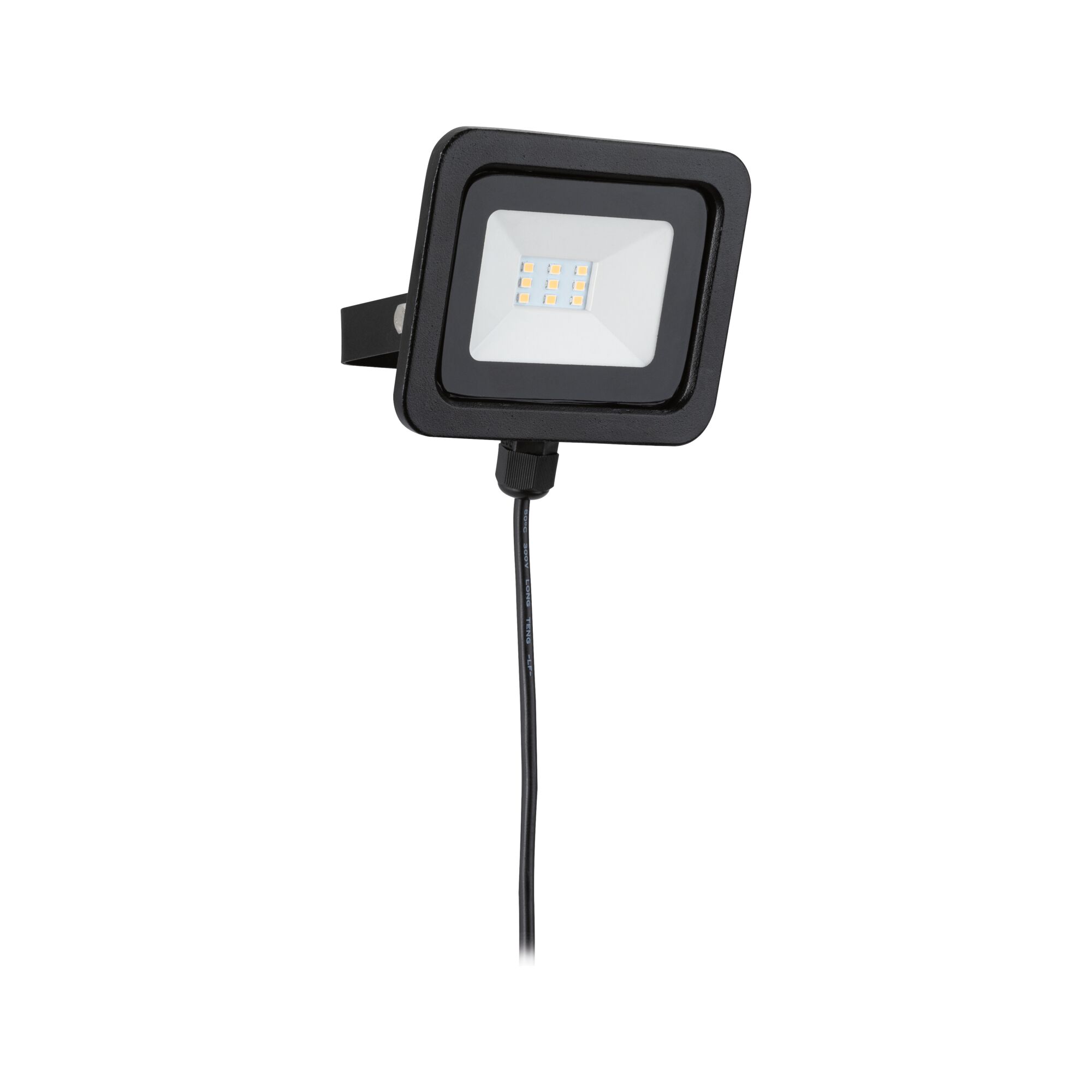 Compacte zwarte LED-schijnwerper met kabel voor buitenverlichting en energiezuinige verlichting