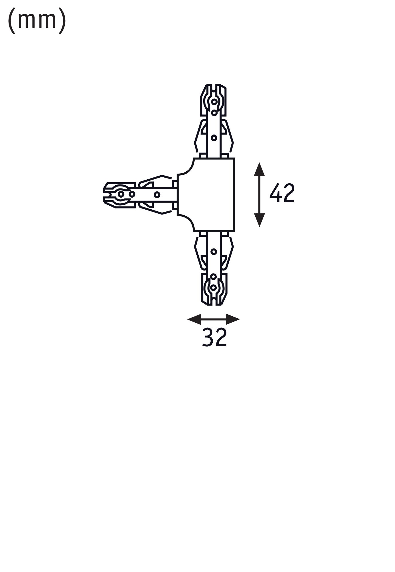 Technical drawing of an electrical connector showing dimensions 42 mm height and 32 mm width
