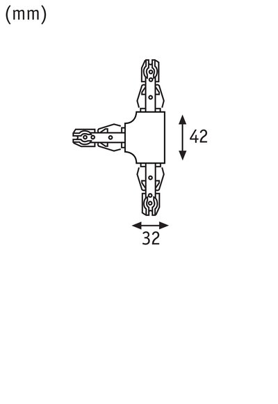 Technical drawing of an electrical connector showing dimensions 42 mm height and 32 mm width