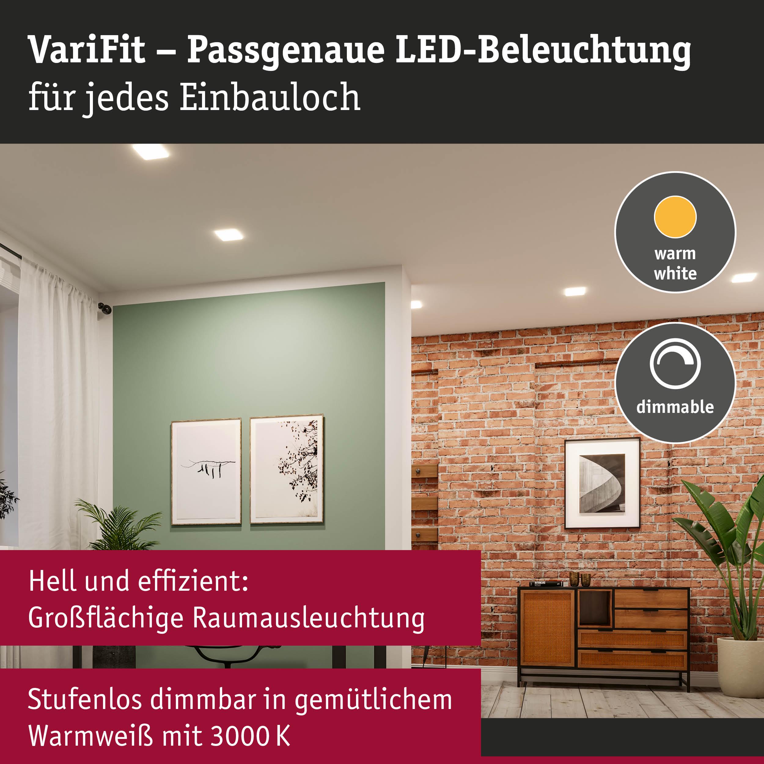 VariFit LED-Deckenbeleuchtung in warmweiß, dimmbar, für effiziente großflächige Raumbeleuchtung