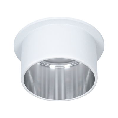 Round recessed spotlight in white metal with silver reflector surface for modern LED lighting