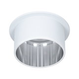 Round recessed spotlight in white metal with silver reflector surface for modern LED lighting