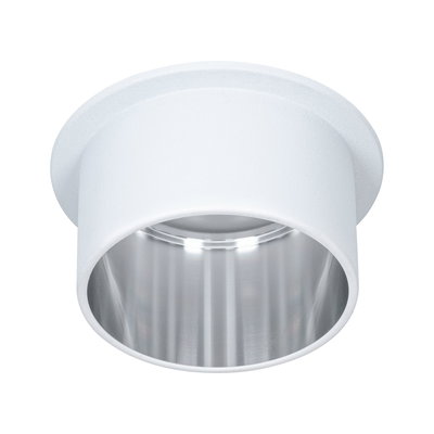 Round recessed spotlight in white metal with silver reflector surface for modern LED lighting