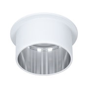 Weißer Einbaustrahler aus Metall mit silberner Reflektorfläche für moderne LED-Beleuchtung