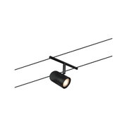 Black metal LED track light with adjustable spotlight for modern interior lighting solutions