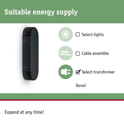 Black elongated energy supply housing with ventilation slots, lighting accessories component