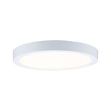 Round white metal LED ceiling light with warm white illumination for modern home lighting