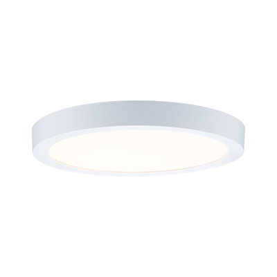 Round white metal LED ceiling light with warm white illumination for modern home lighting