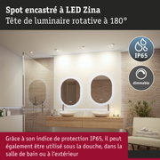 Spot encastré LED Zina avec tête rotative à 180° et indice de protection IP65 pour salle de bain et extérieur