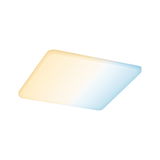 Rechteckige LED-Deckenleuchte mit stufenlos einstellbarem Farbtemperaturverlauf in Weiß und Blau.