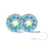 Zwei bunte LED-Lichtstreifen mit Anschlusskabel für flexible RGB-Beleuchtung im Innenbereich