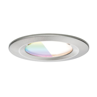 Round LED recessed spotlight with brushed stainless steel frame and dimmable light for living spaces