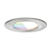 Rundes LED-Einbaustrahler mit gebürstetem Edelstahlrahmen und dimmbarer Lichtfunktion für Wohnräume